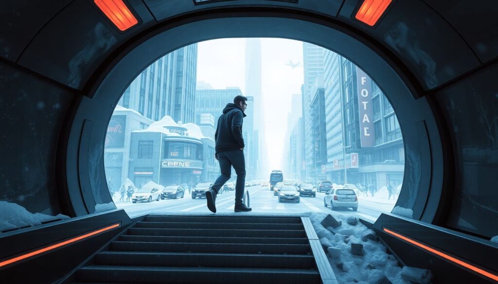 Моментальные города будущего в кадре - иллюстрация