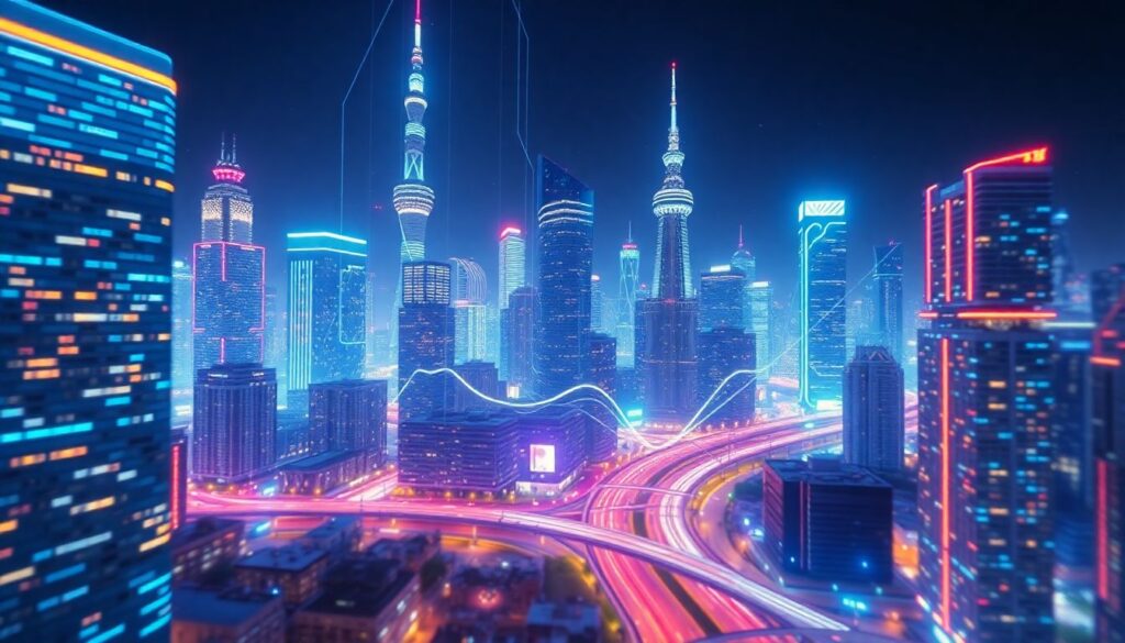 Моментальные города будущего в кадре - иллюстрация